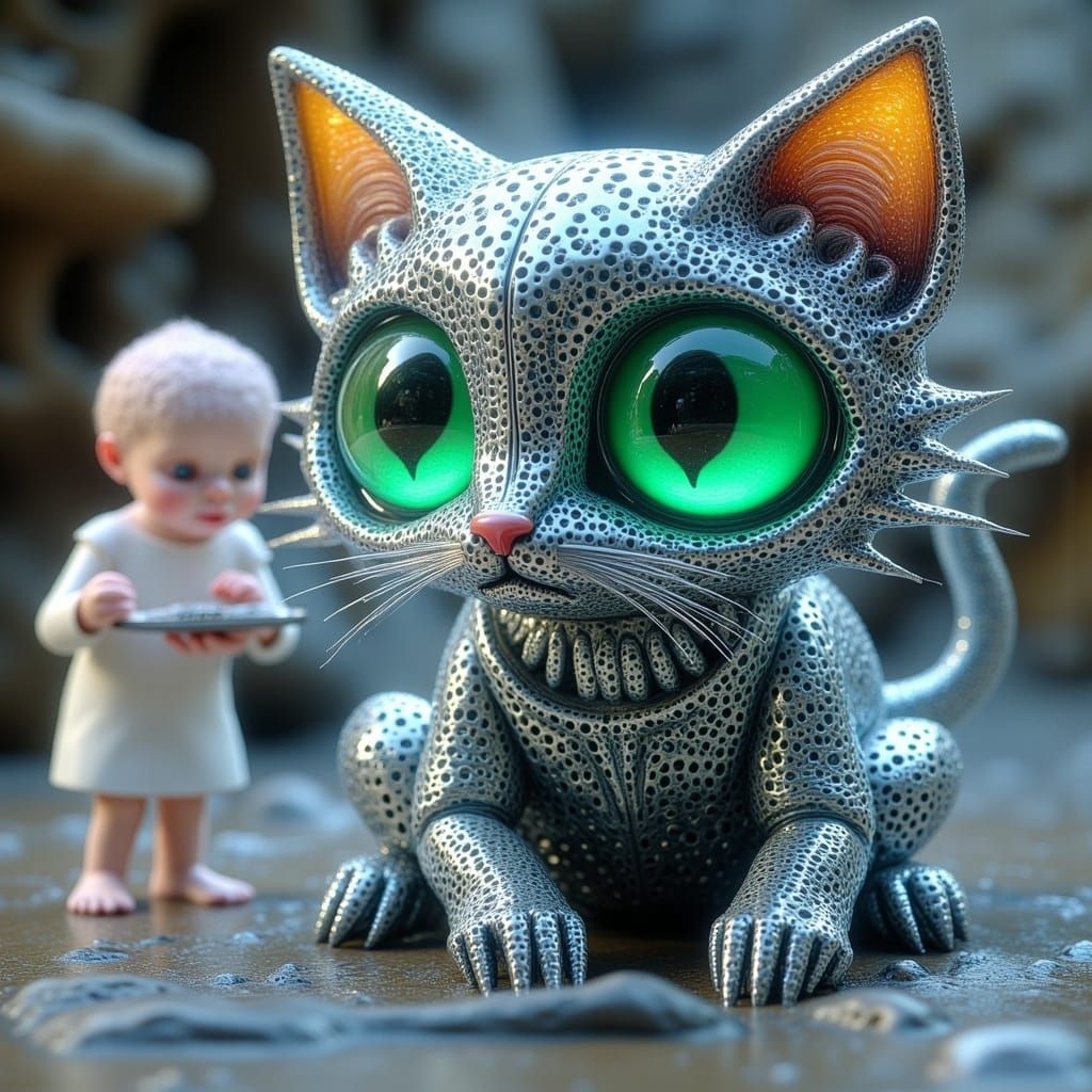 Futuristic Robotic Cat Toy in Metallic Style