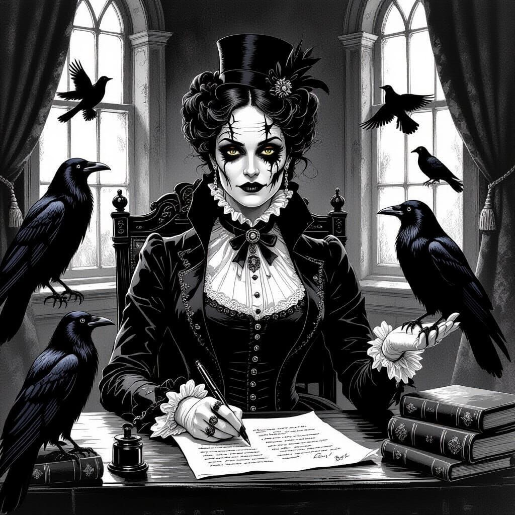 Scarred Woman in Regency England, Gorey-esque Illustration