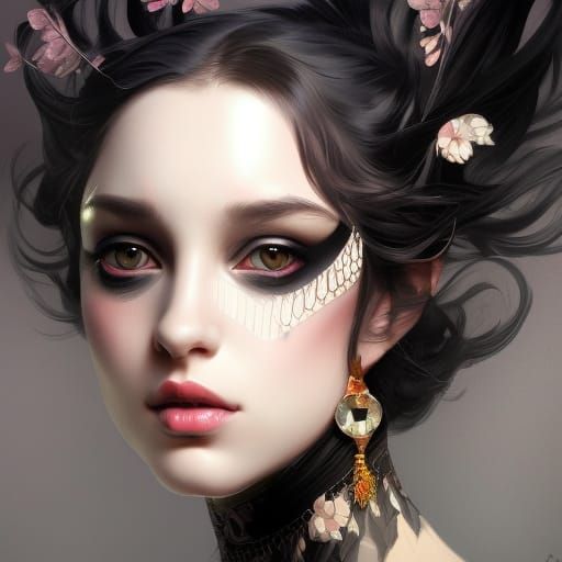 Feminine Black Swan Portrait in Triadic Colors