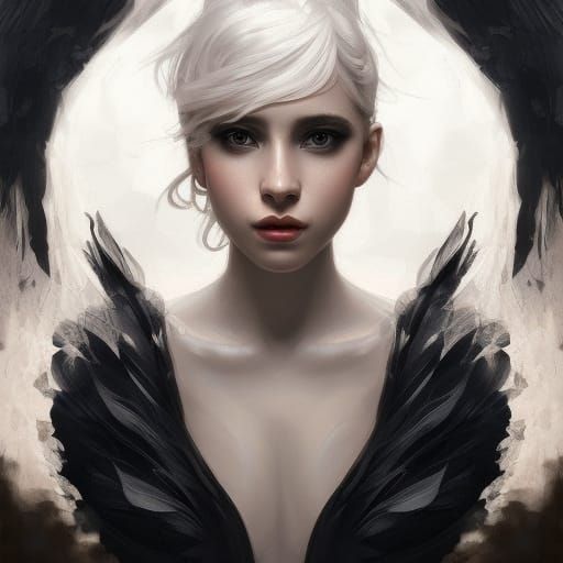 Elegant Black Swan Portrait in Art Nouveau Style