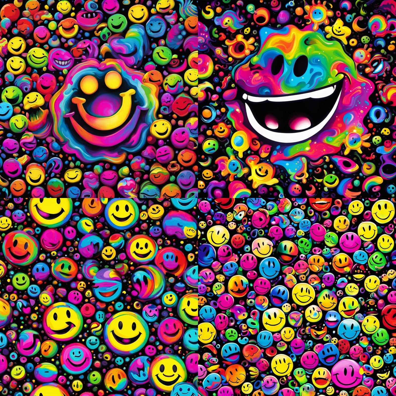 Psychedelic Smiley Face on Black Background
