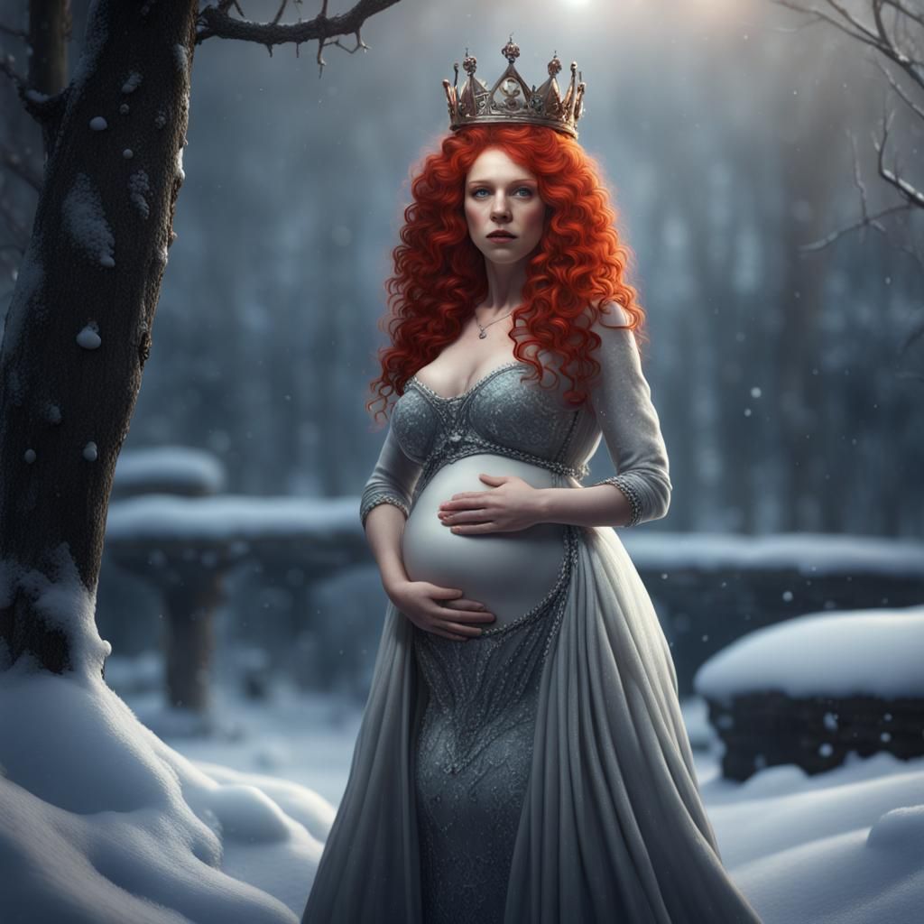 Redhead with Pearls Crying in the Snow