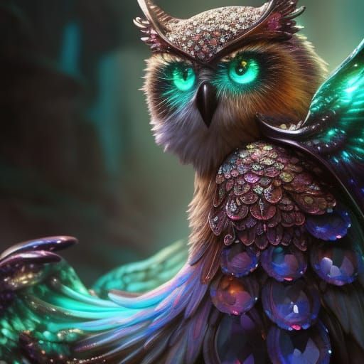 Moonstone Crystal Owl: Detailed Fantasy Concept Art