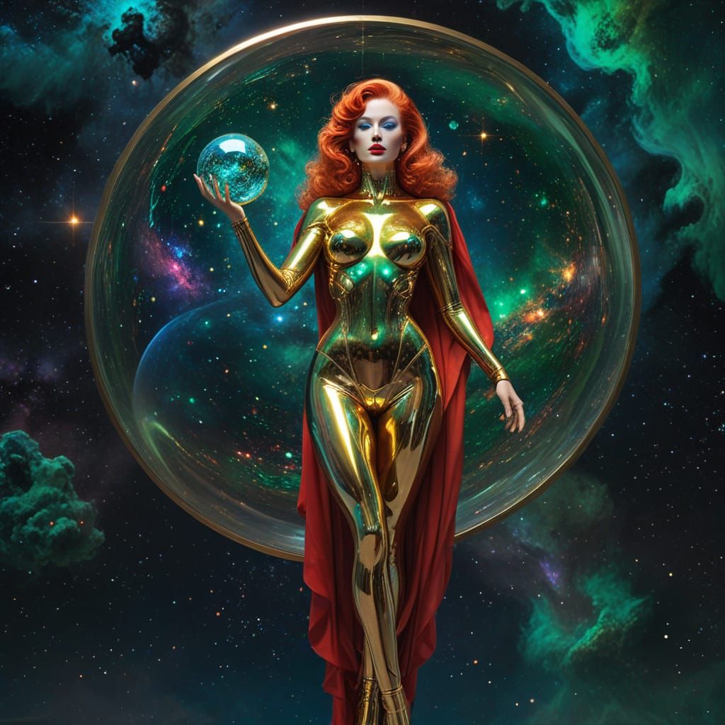 Glamourous Alien Goddess in Atompunk Regalia