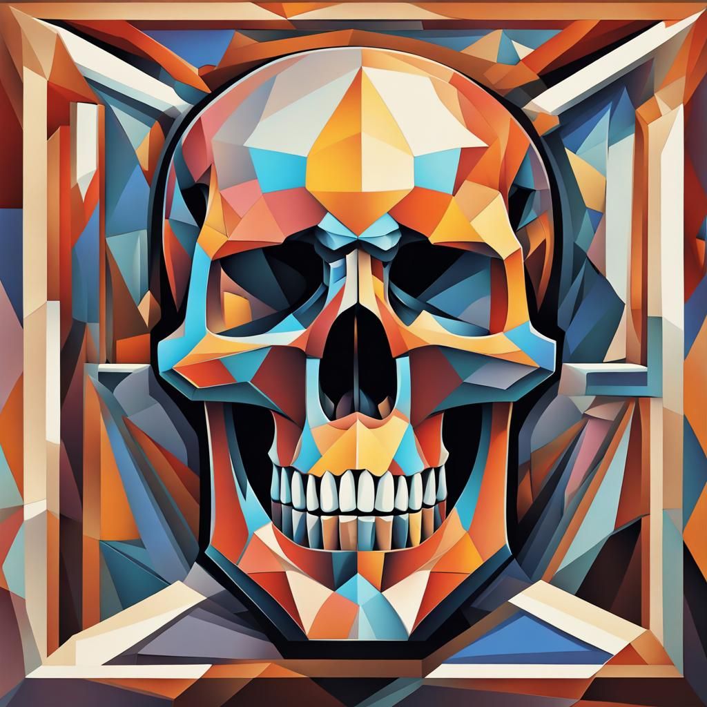 Cubist Skull in Geometric Art Deco Style