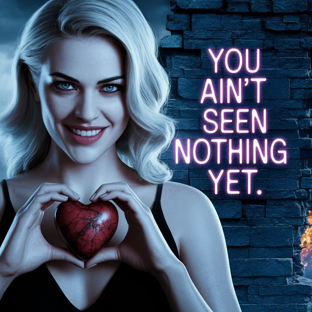 Blonde Woman with Heart and Neon Sign