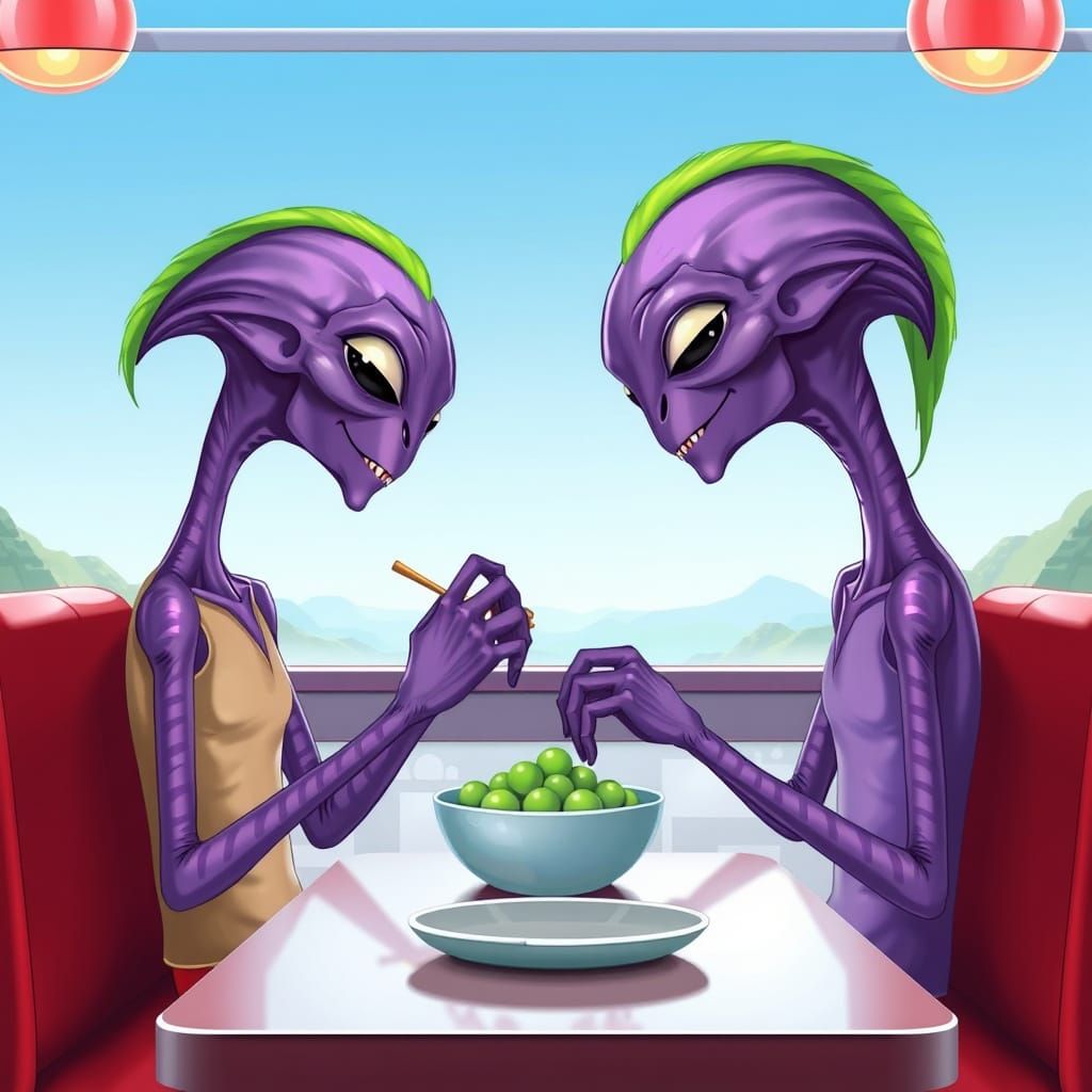 Aliens Enjoying a Meal at a 1950s Diner