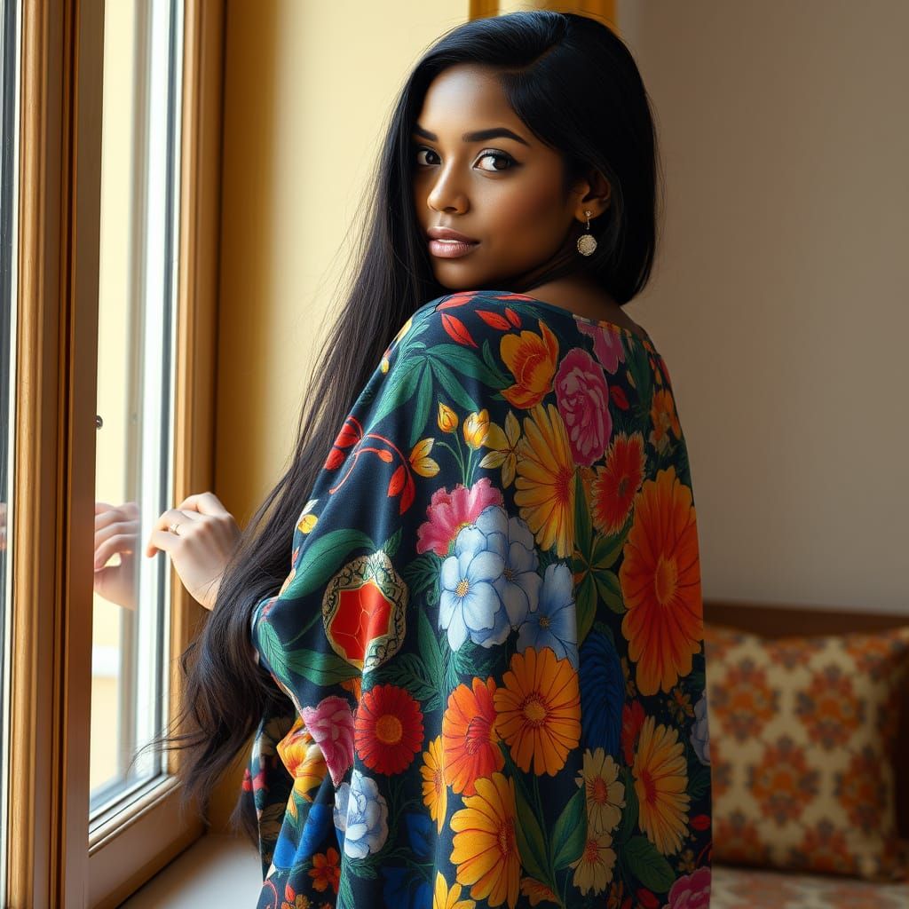 Woman in Art Nouveau Style Tunic by Window