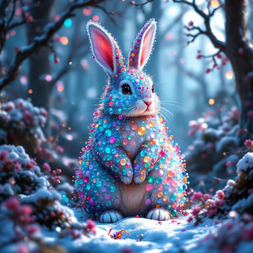 Beaded Snowshoe Hare in Mystical Forest