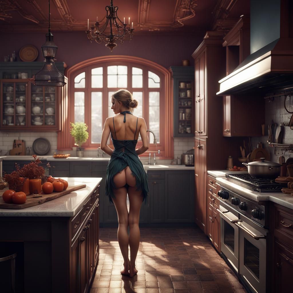 Woman in Lingerie: Detailed Matte Painting