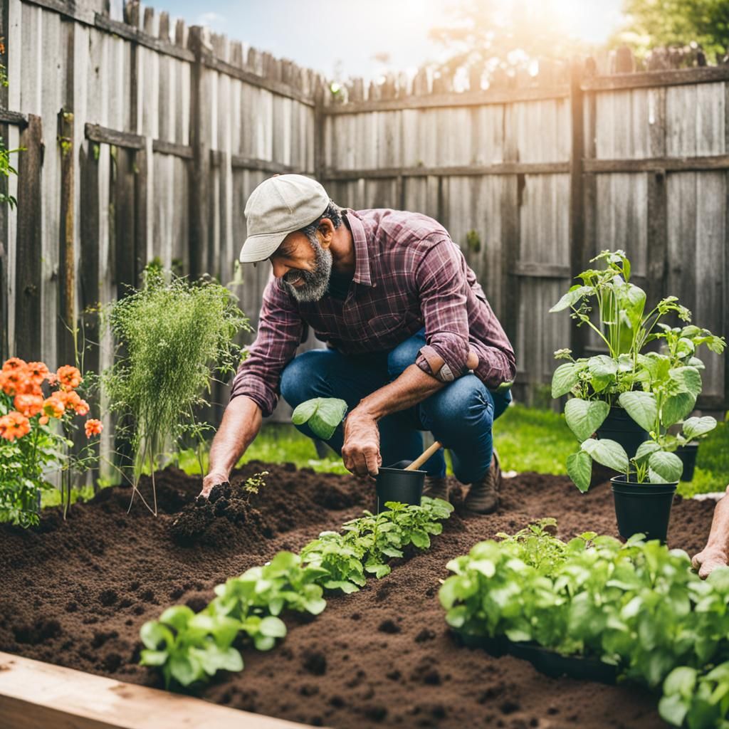 Man Planting in His Garden