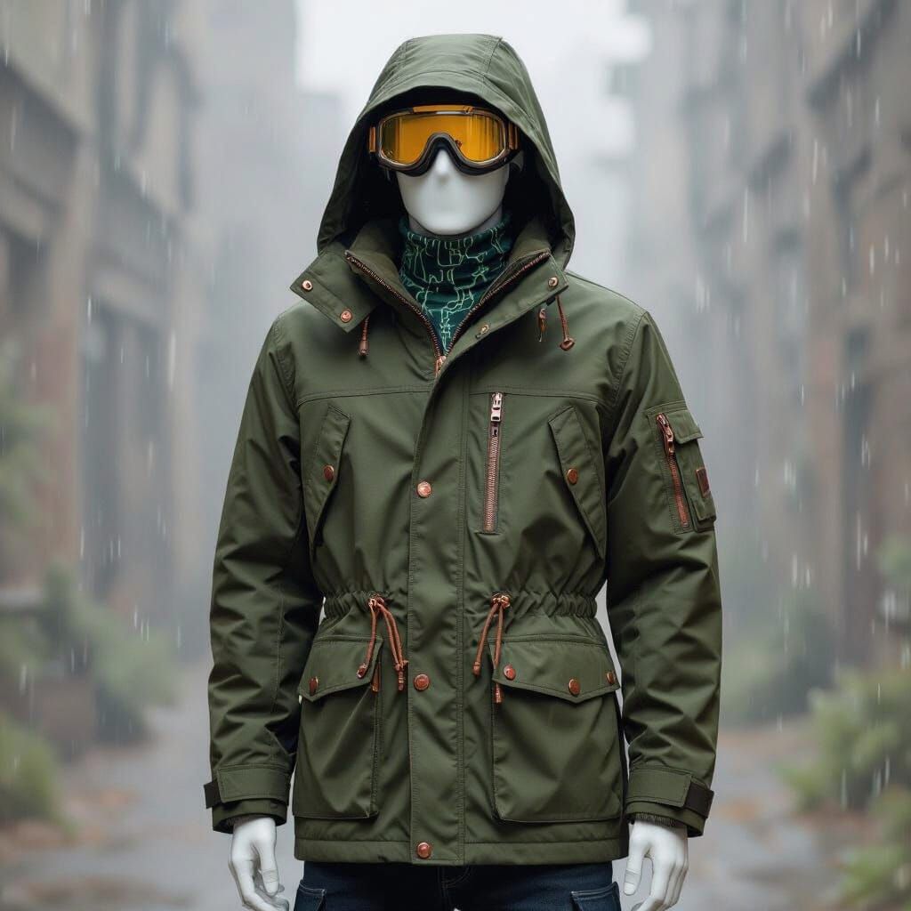 Futuristic Waxed Anorak with Goggles in Cyberpunk Style