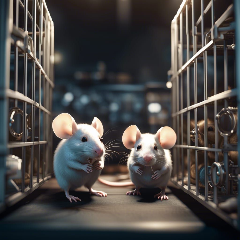 detailed mice in a cage in a lab, 3D Game Cinematic Feel, Ep...