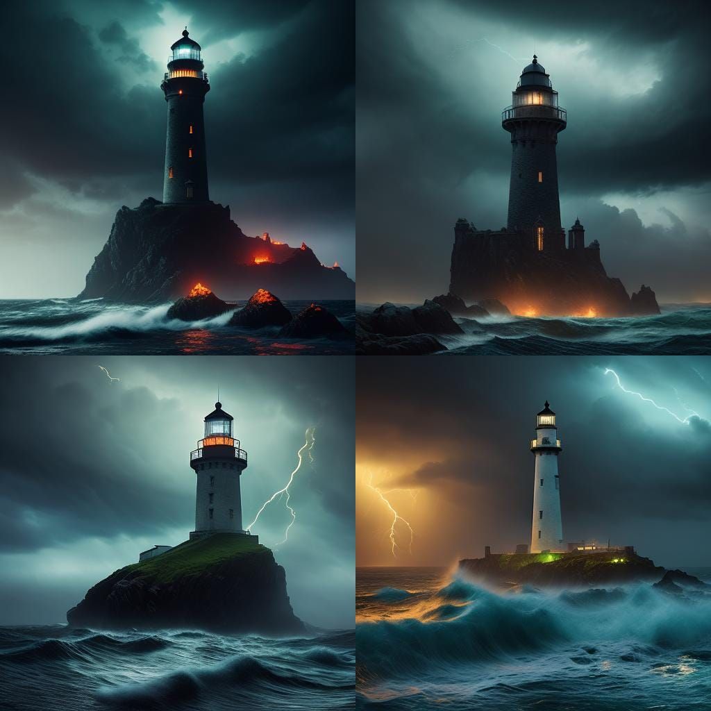 Lighthouse Under Stormy Skies: Fantasy Concept Art