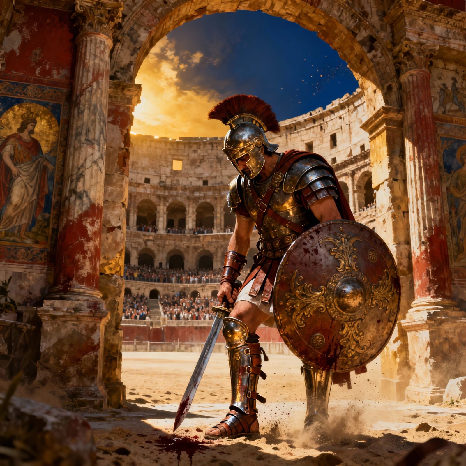Roman Gladiator Prepares for Epic Arena Battle