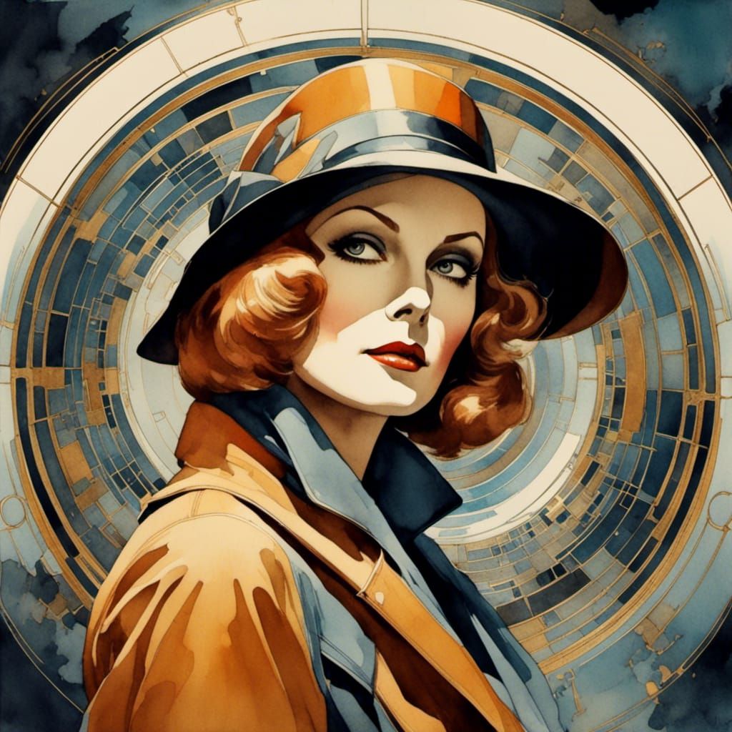 Greta Garbo Splash Screen Art in Watercolor Style