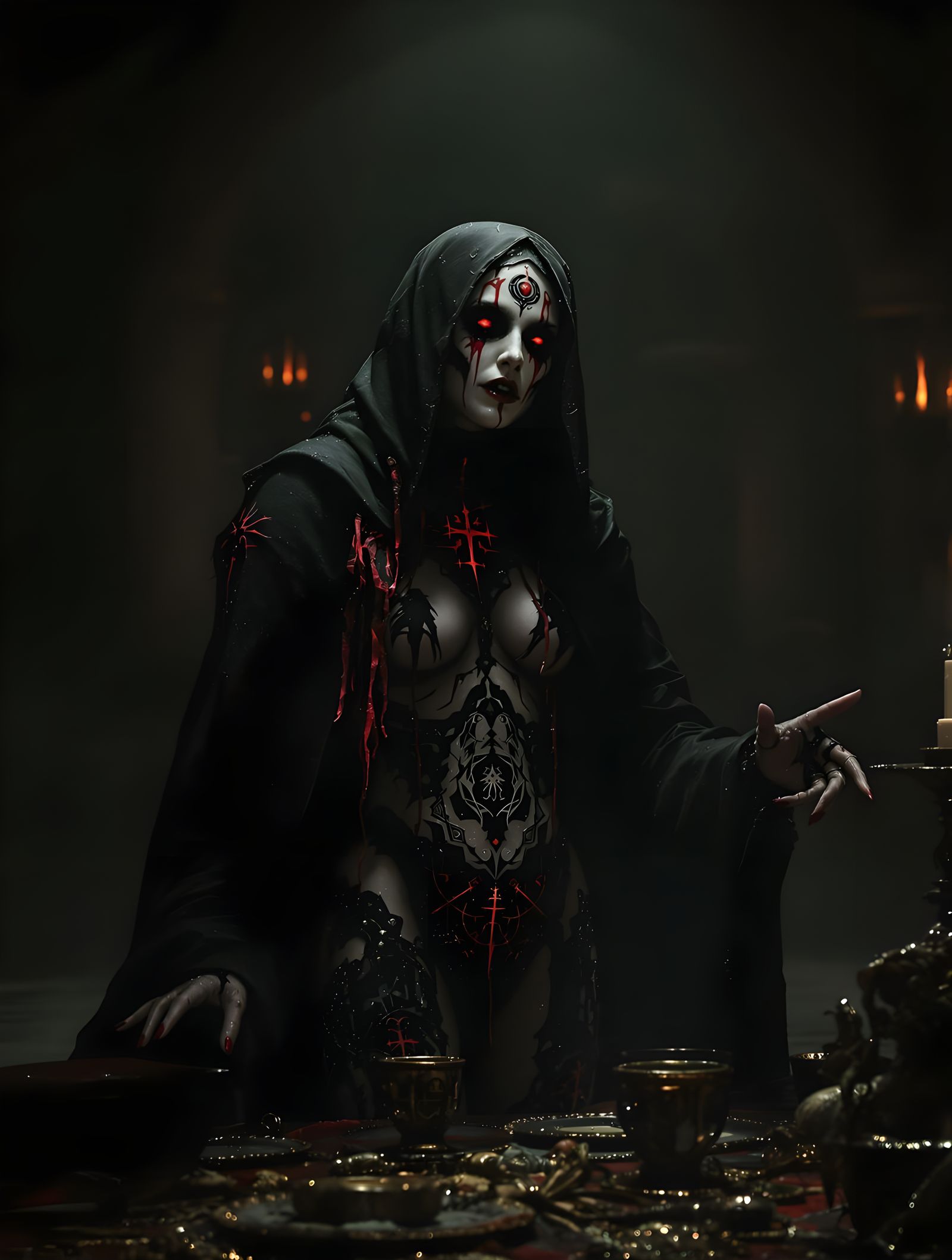 Voodoo Priestess in Gothic Biomechanical Chamber