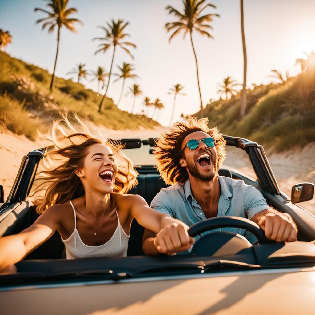 Romantic Beach Drive in Vibrant Golden Hour