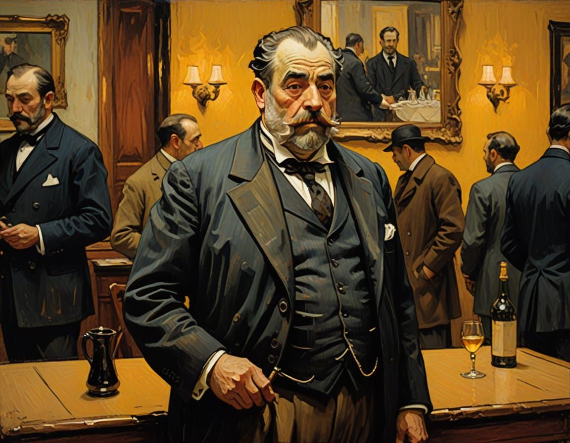 Portly Gentleman in Toulouse-Lautrec Oil Painting