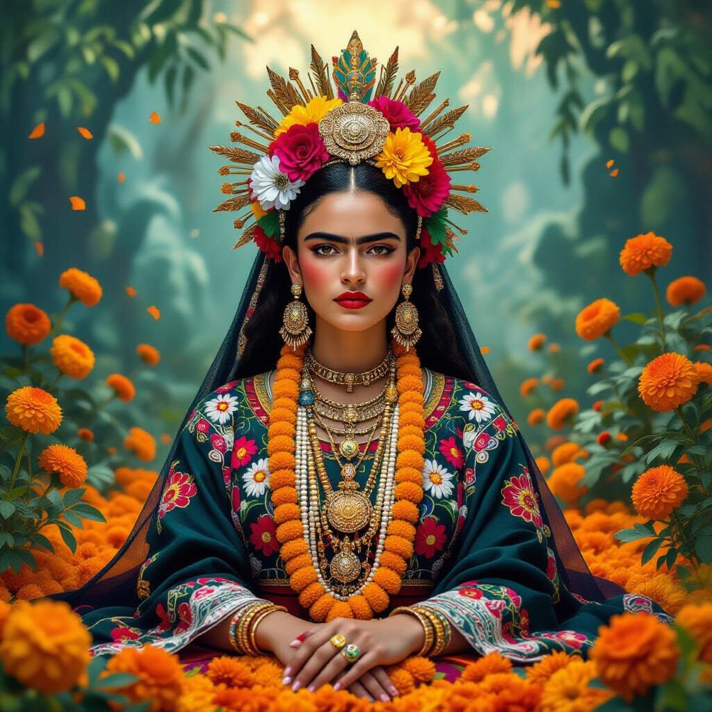 Mictecacihuatl: Mexican Goddess in Surreal Folk Art Style