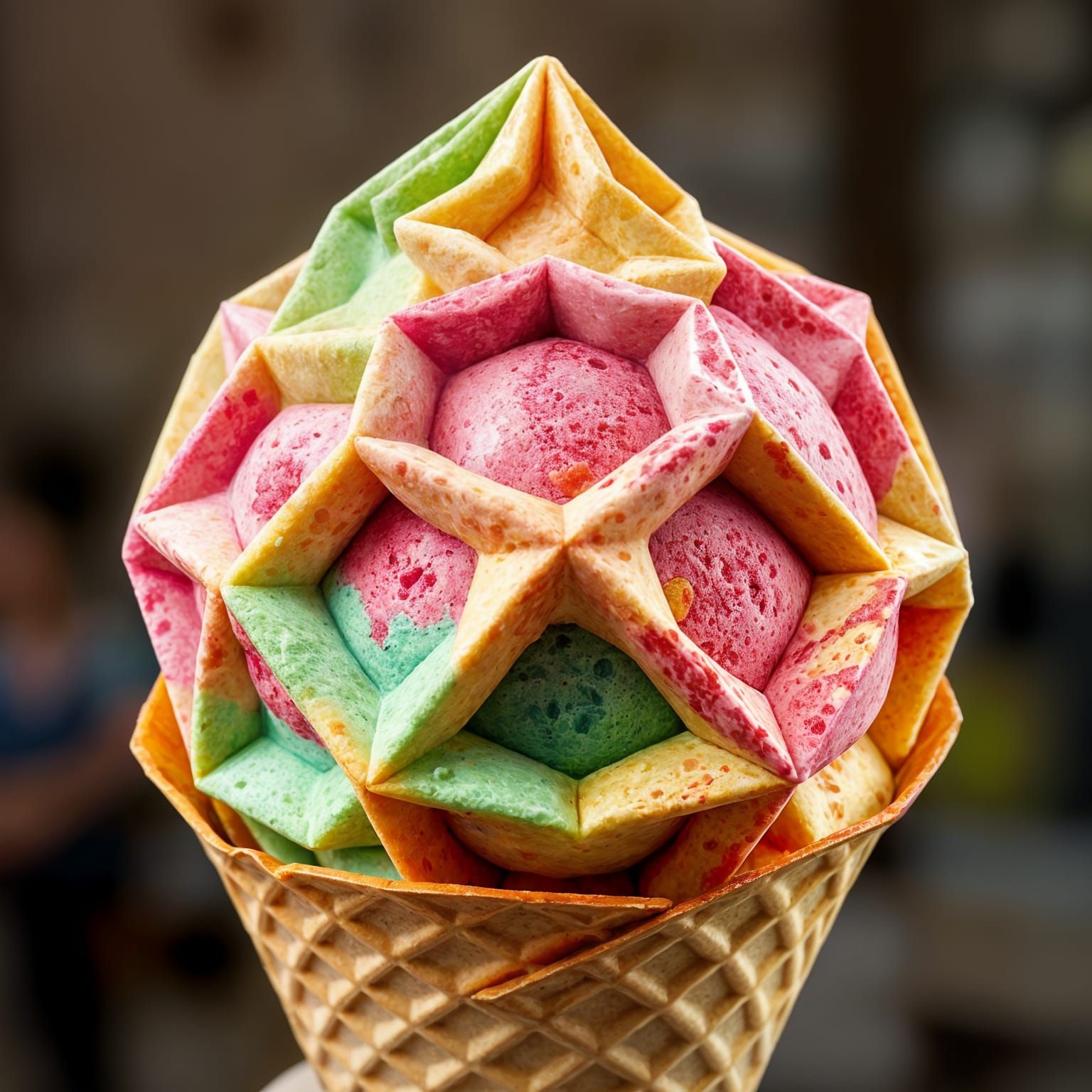 Vibrant Italian Gelato in an Octahedron Cone