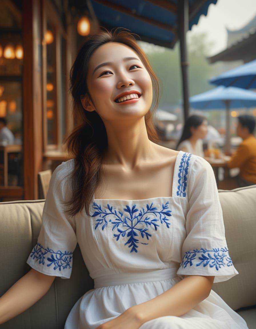 Smiling Korean Woman in Romantic Realism Style