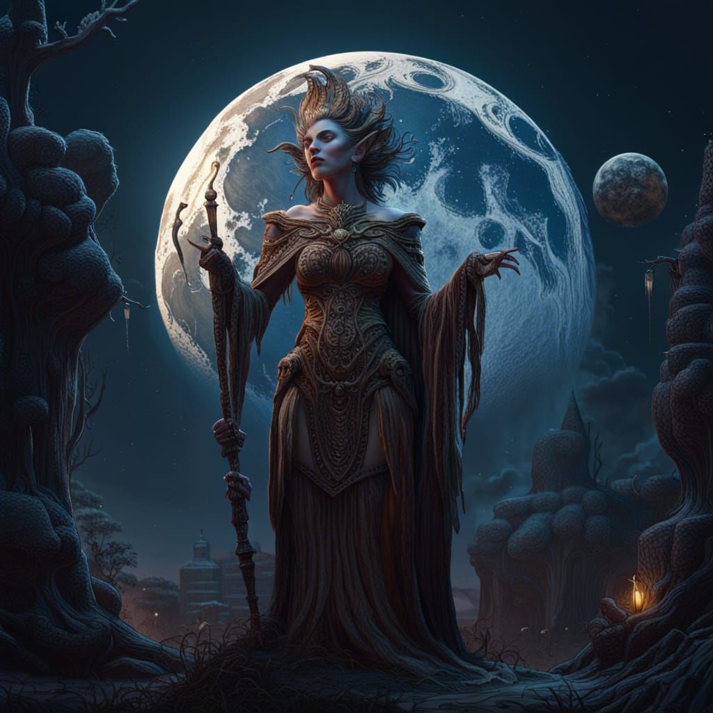 Fantastical Full Moon Matte Painting in Deep Color