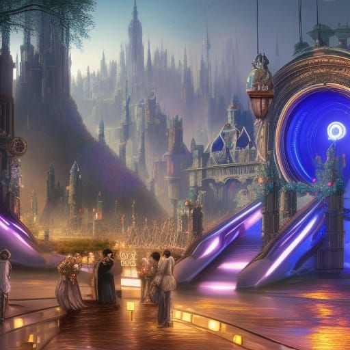 Futuristic Themepark Royal Wedding in Detailed Matte Paintin...
