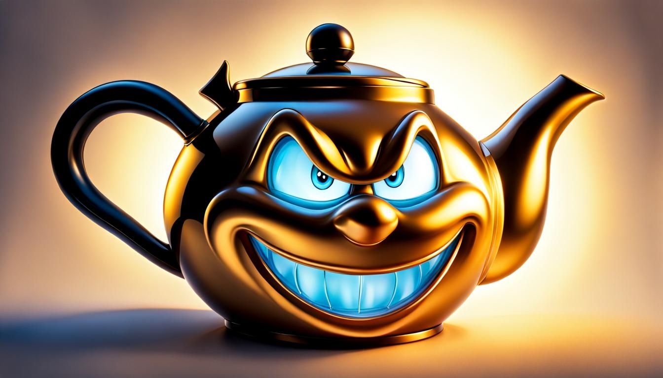 Evil Teapot with Grin in Cartoon Style