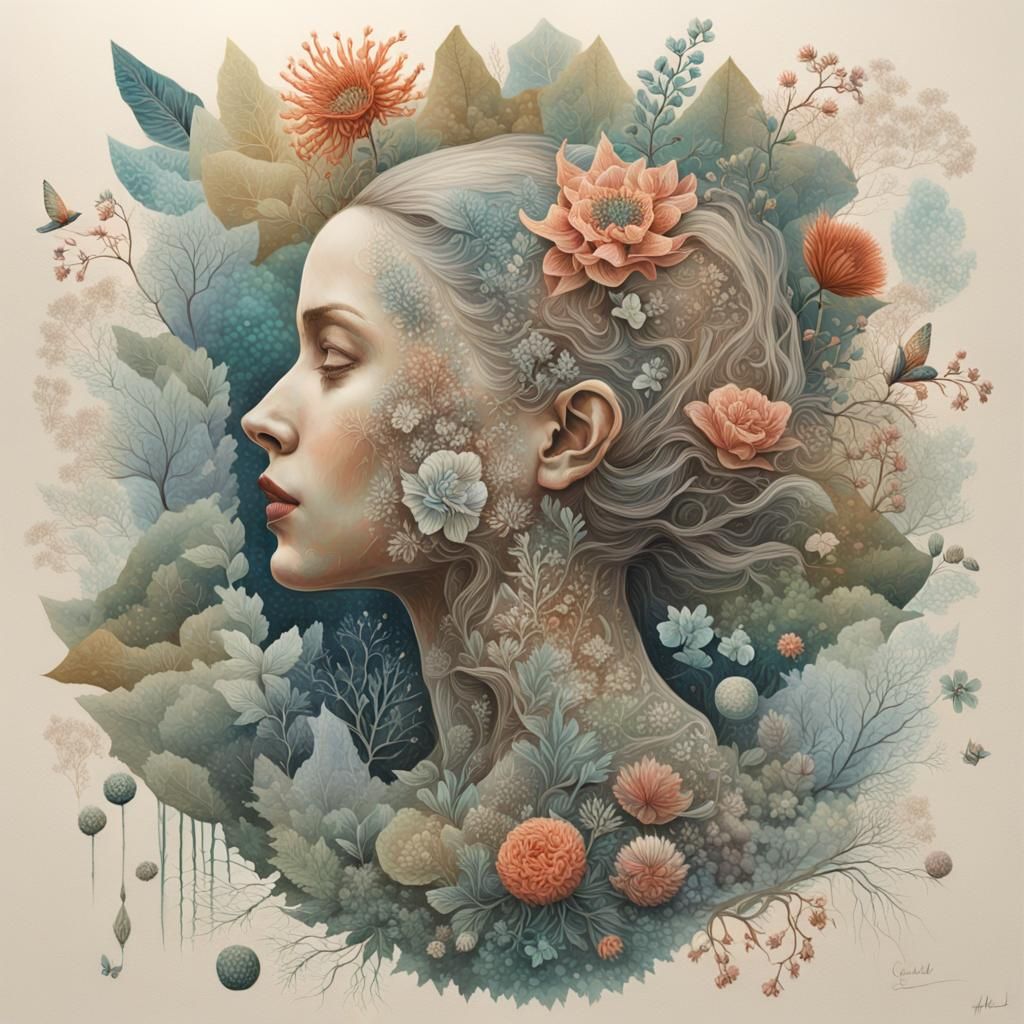 Abstract Woman in Pain: Mixed Media Artwork