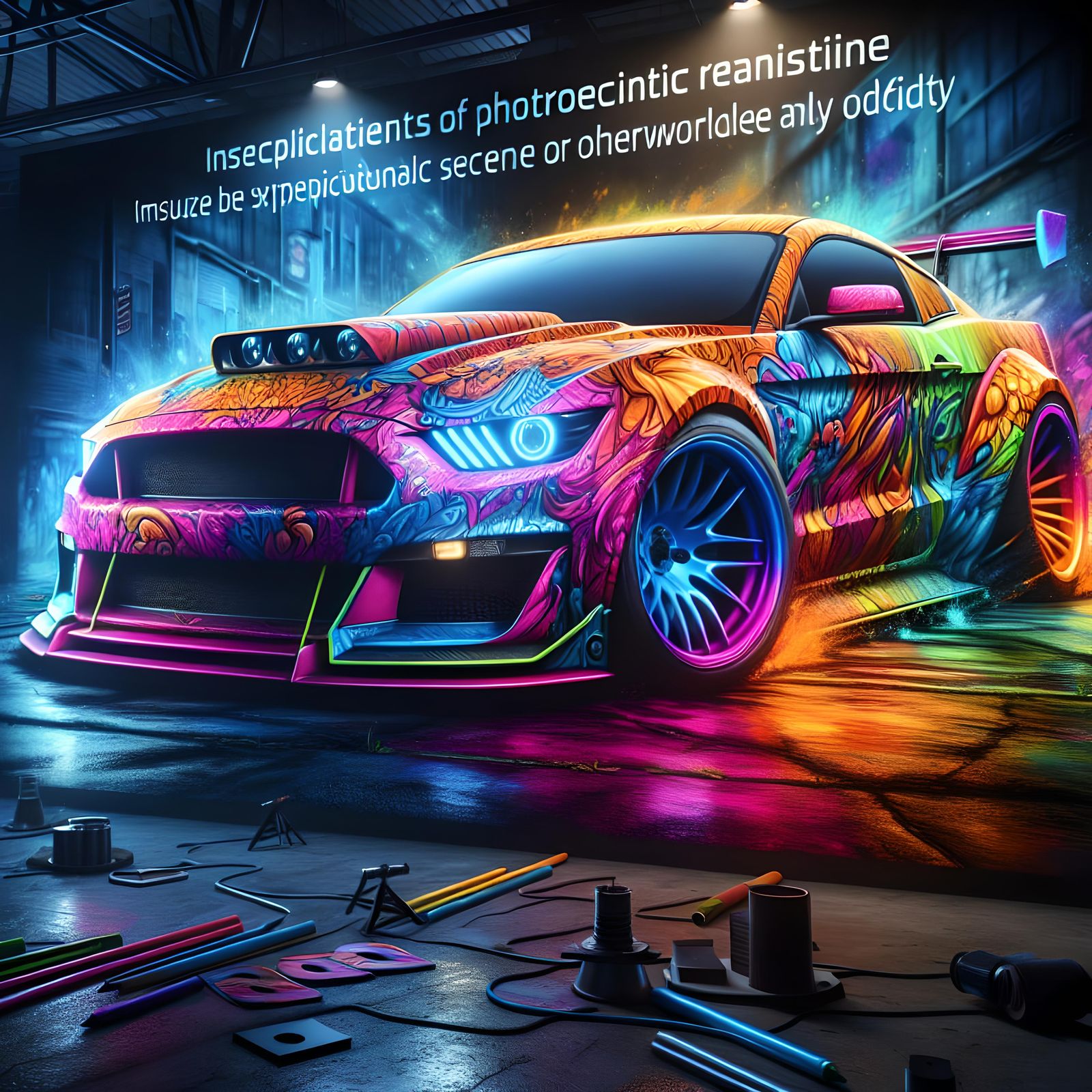 A Luxury super car with graffiti paint job,
