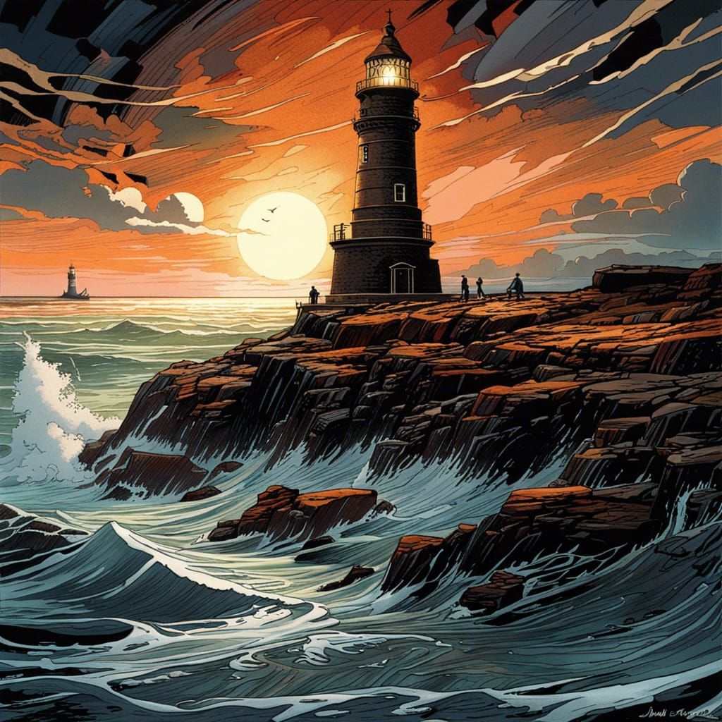 Bell Rock Lighthouse: High Contrast Coastal Oil Painting