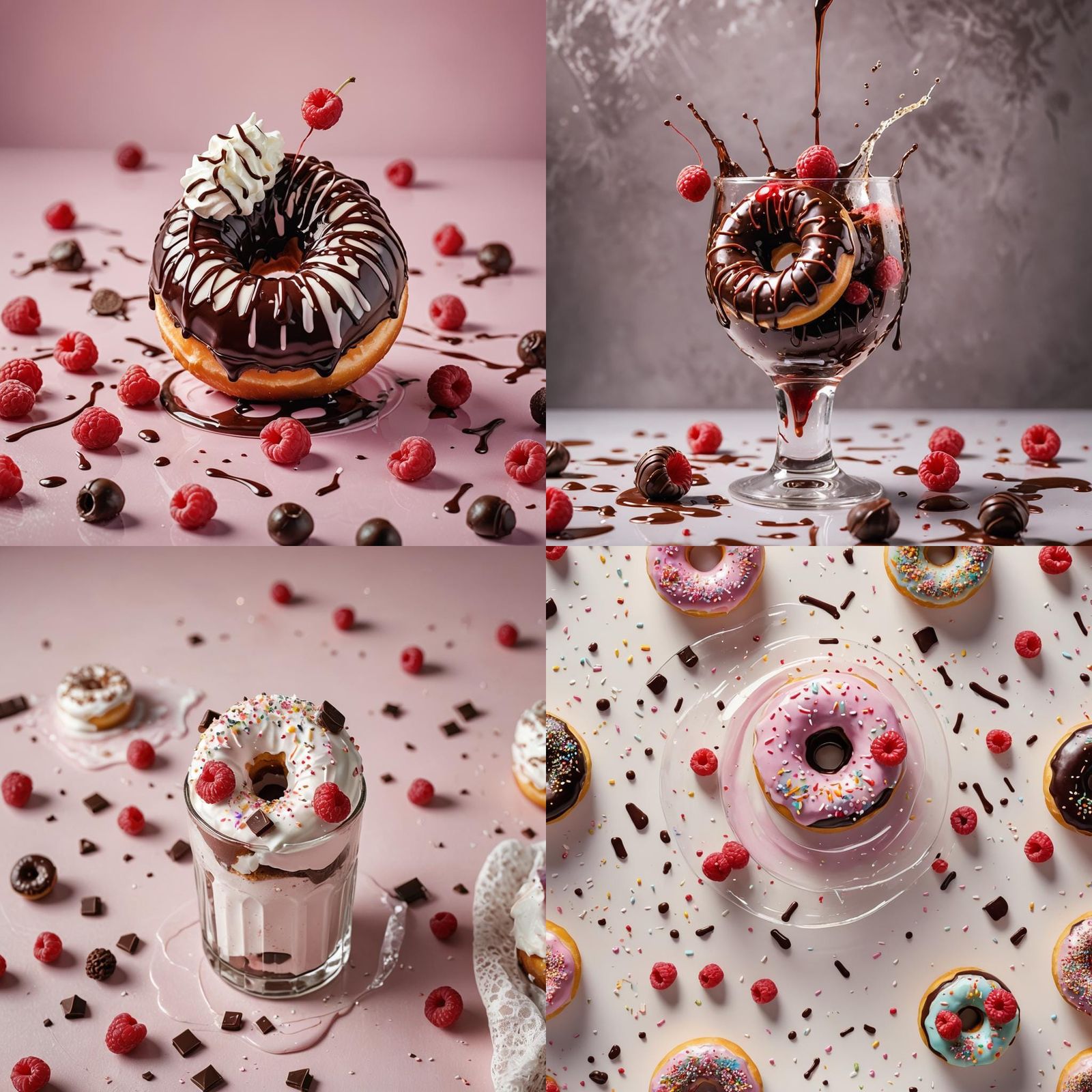 Donut in Glass with Raspberry and Chocolate