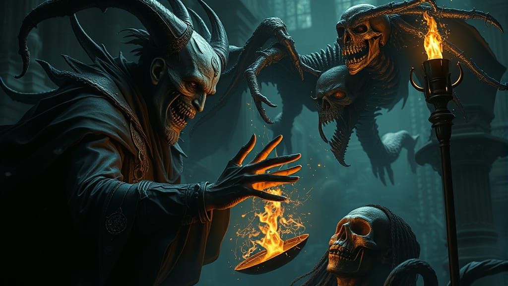 Gothic Fantasy Necromancer Conjures Undead Familiar