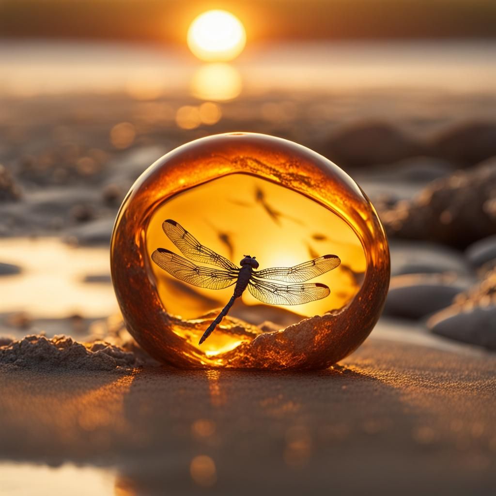 Dragonfly in Amber Stone Washed Ashore