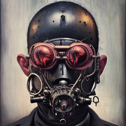 Masked Man Portrait in Cyberpunk Dieselpunk Style