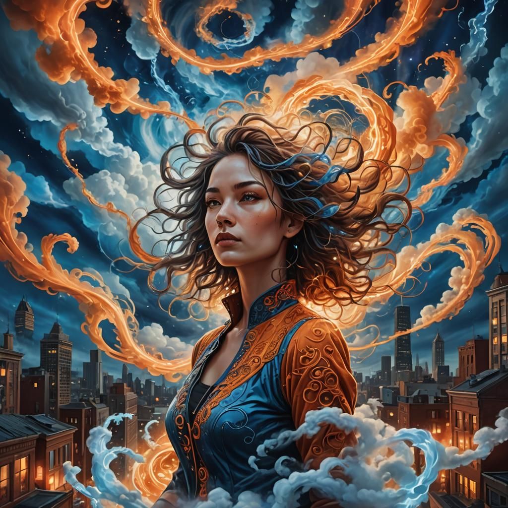 Surreal Woman in Seventh Sky Dreamscape