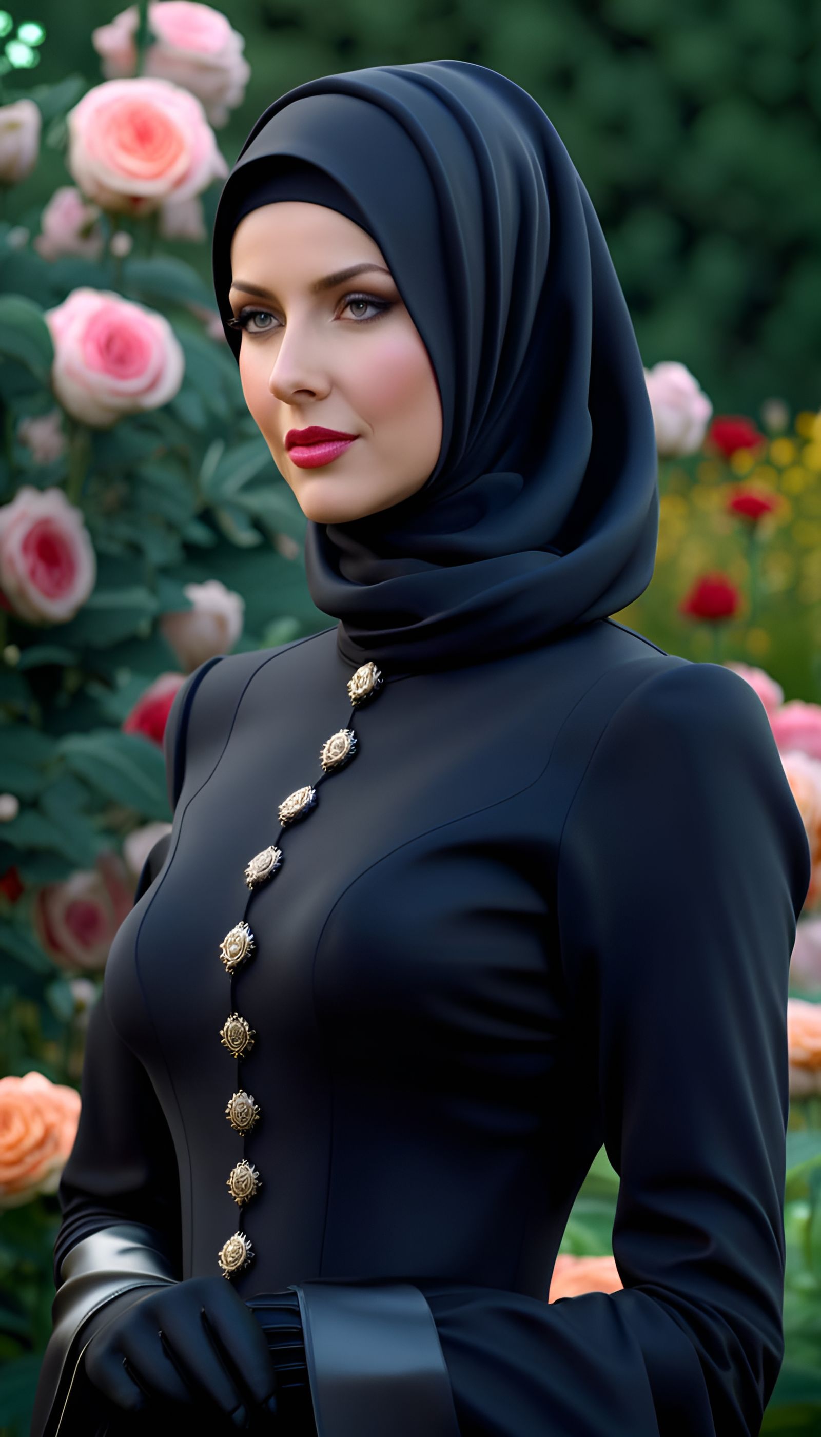 Victorian Woman in Rose Garden, Hyperrealistic Render