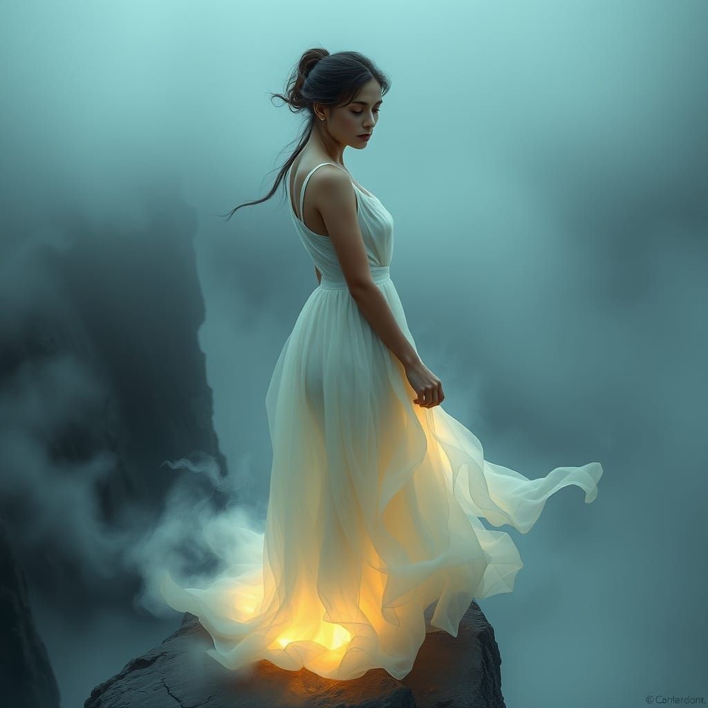 Ethereal Melancholy on a Dissolving Cliffside