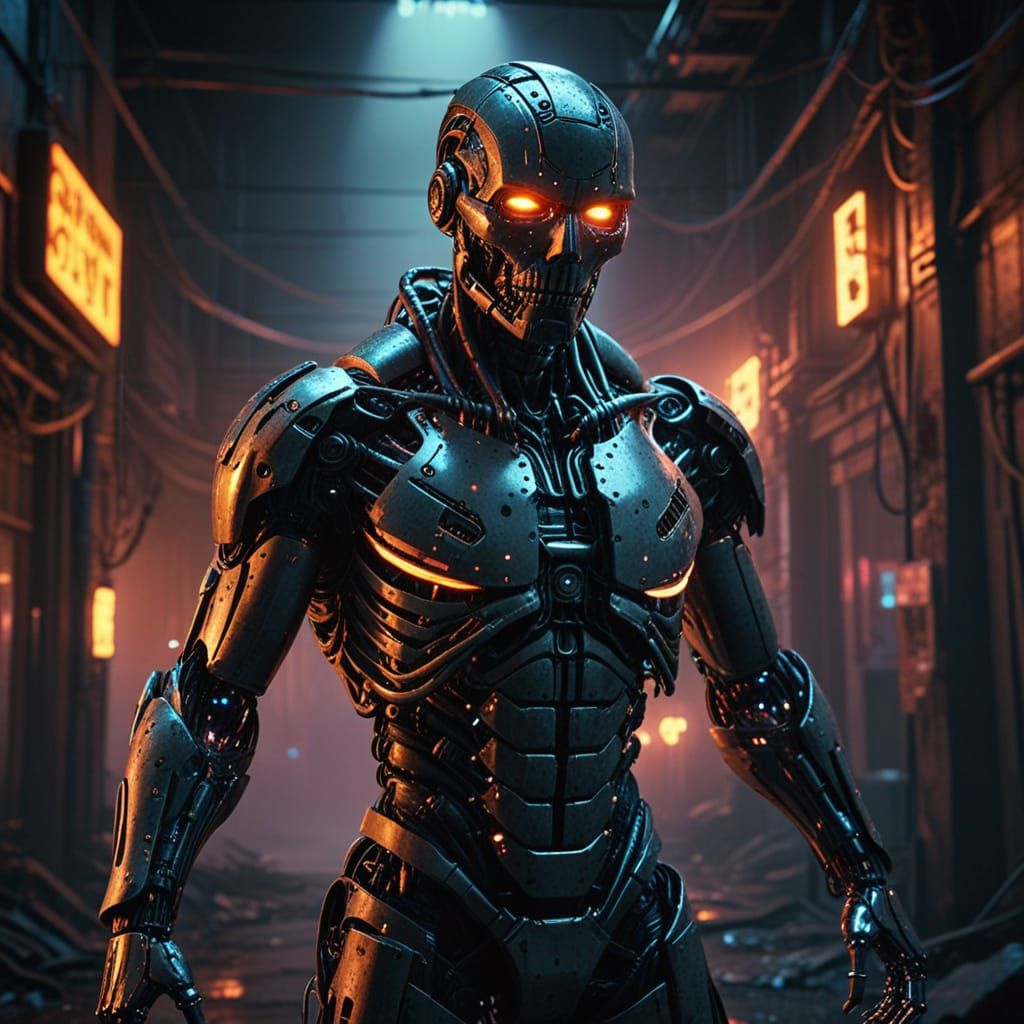 Robotic Form Awakens in Dark, Industrial Landscape