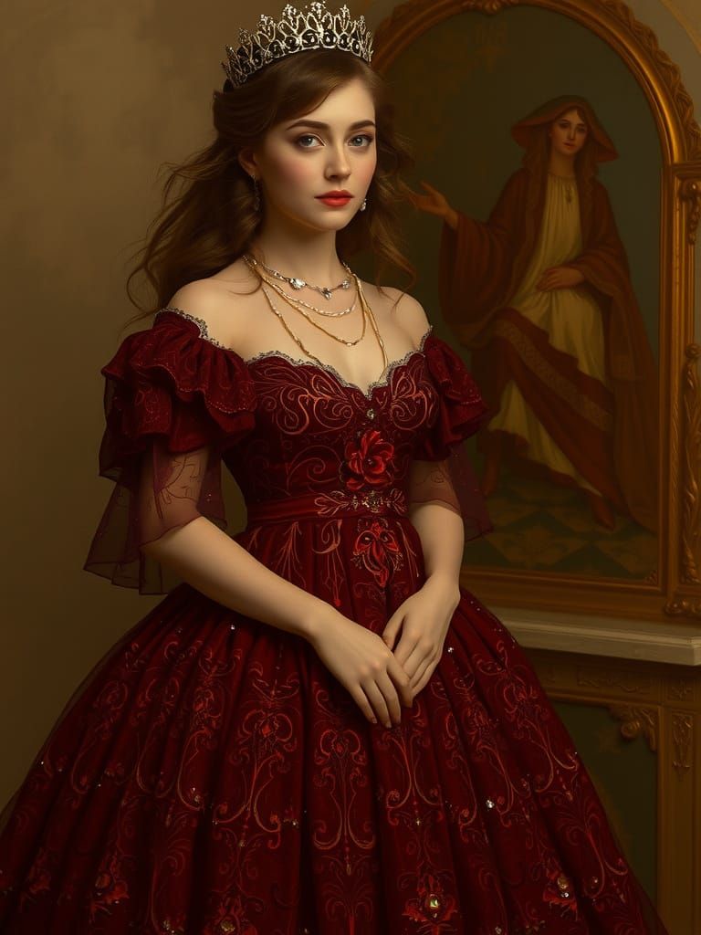 Luxurious Art Nouveau Evening Gown in Lavish Ballroom