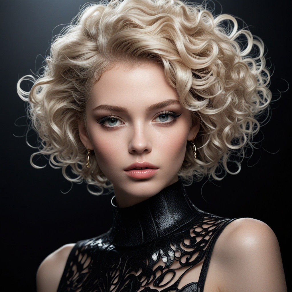 Luxurious Hyperrealistic Portrait of a Woman in Elegant Blac...