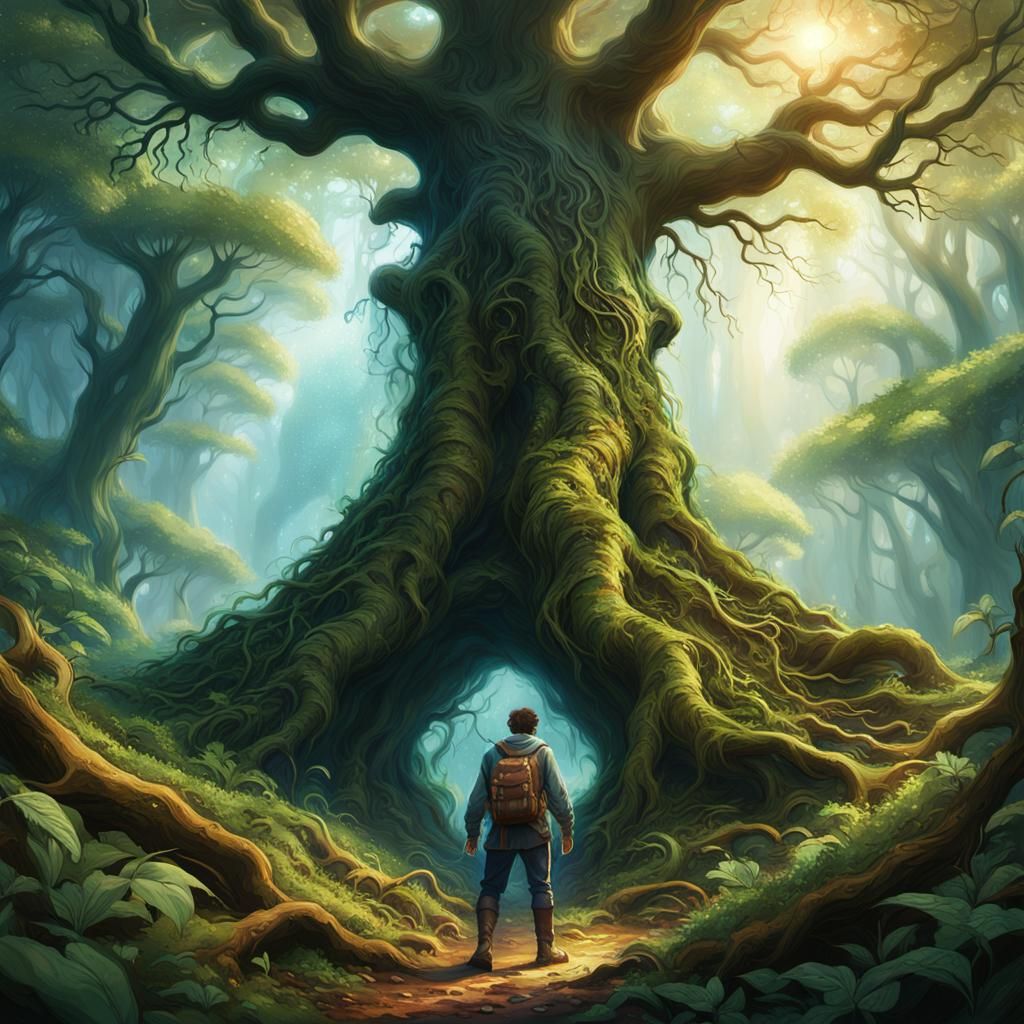 Mystical Forest Treasure Hunt: Detailed Matte Painting