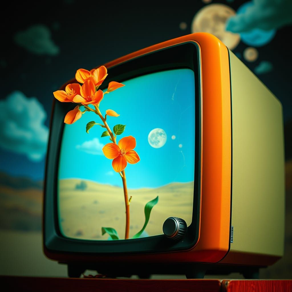 Surreal Orange Plant Emerges From Vintage TV