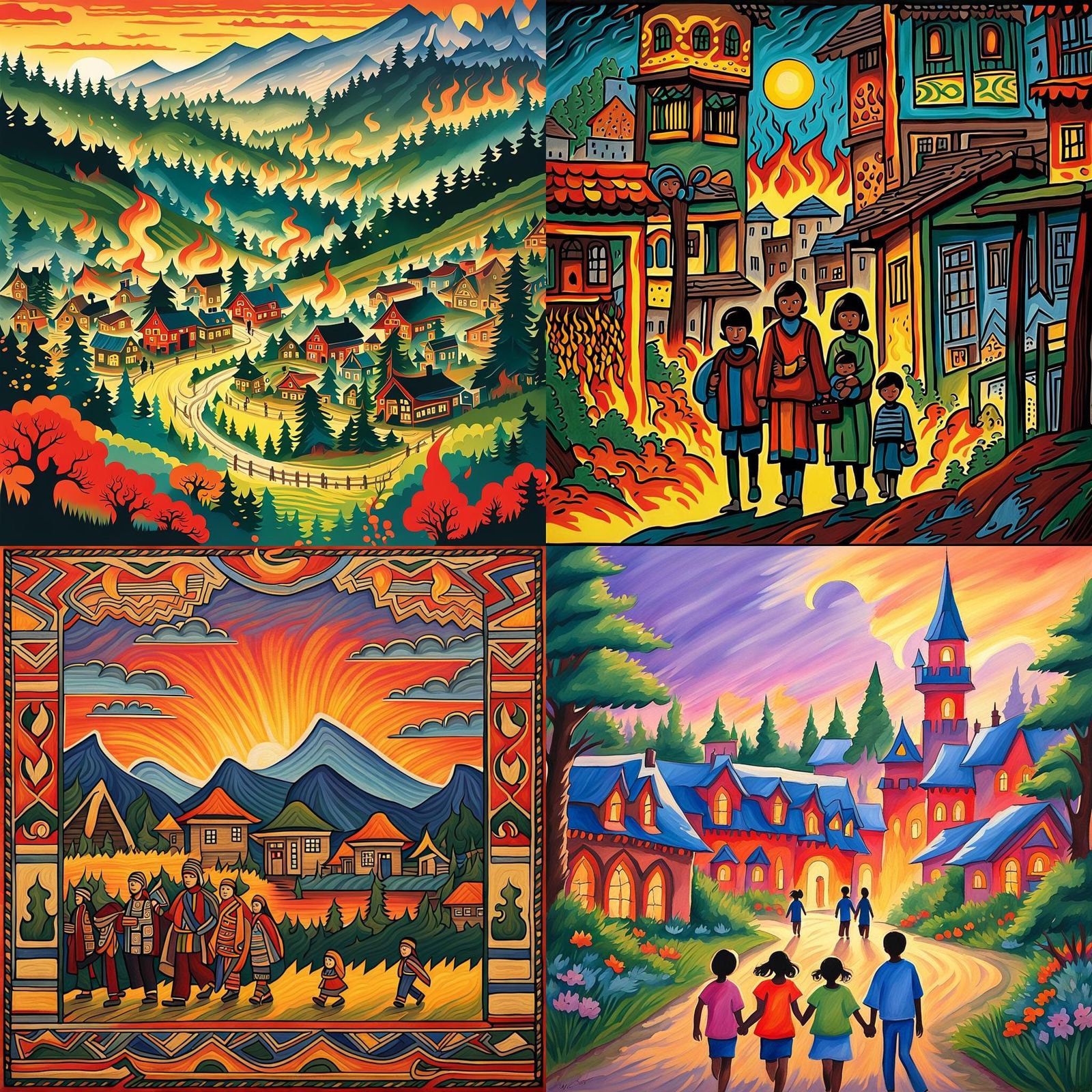 First Nations Family Finding New Home, Gouache Painting