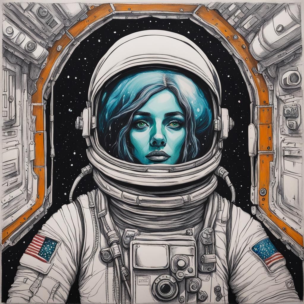 Young Astronaut in Dystopian Naive Art