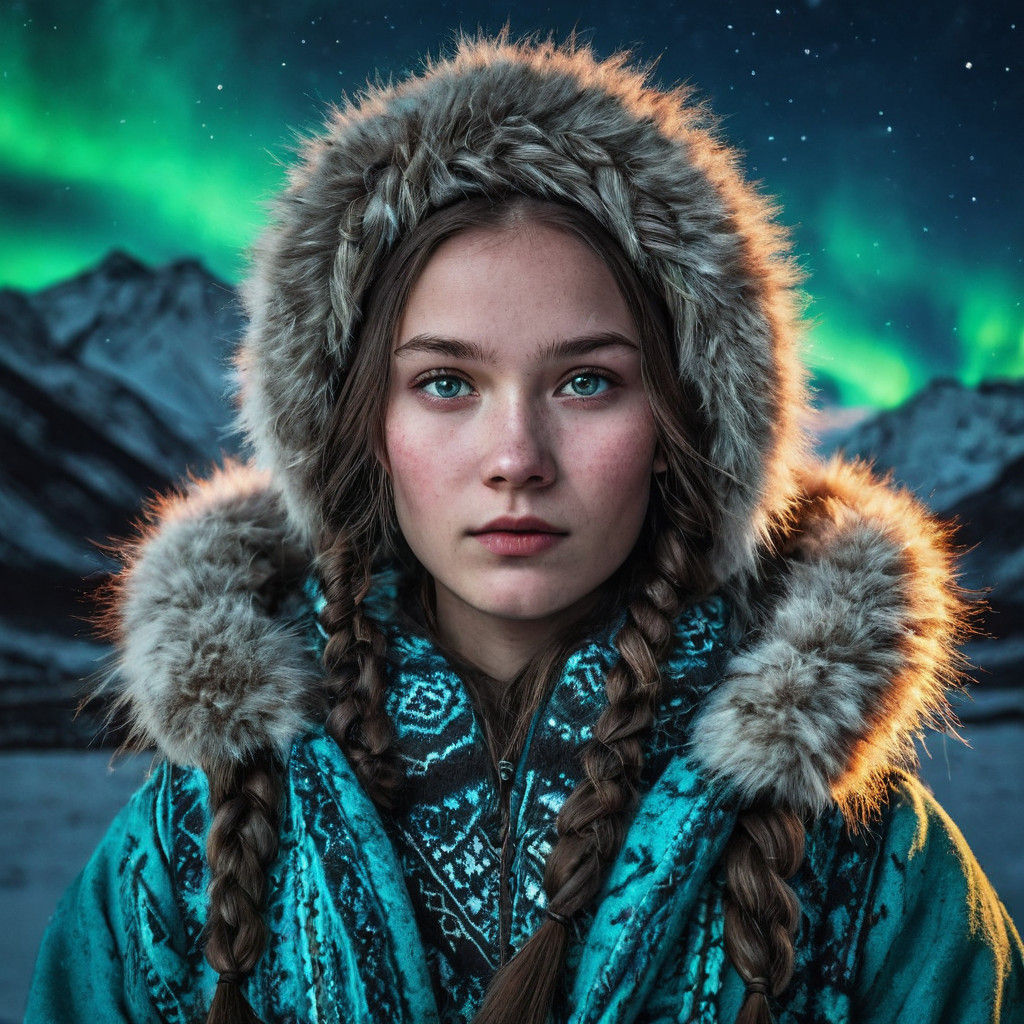 Ethereal Saami Princess in Nighttime Splendor