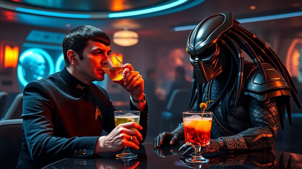 Spock and Predator Share Drinks on the Enterprise