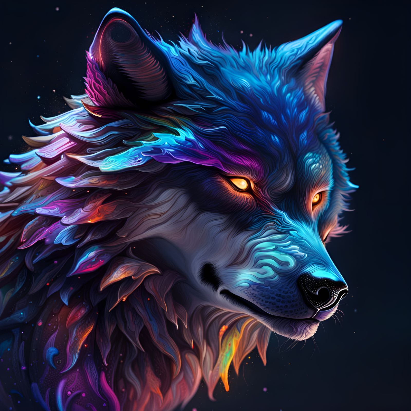 Hyperrealistic Galactic Wolf Splash Art