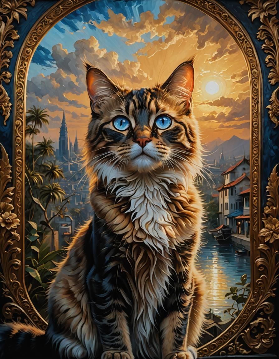 Dramatic Siamese Cat Portrait in Oil Painting Style
